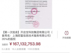 开店宝科技集团(原上海即富)35%股权即将拍卖